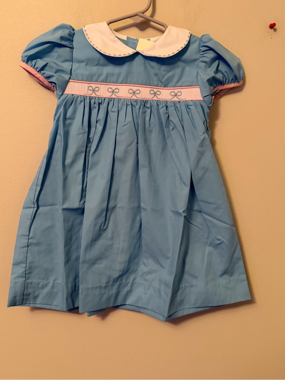 The Beaufort Bonnet Company Blue Smocked Bow Peter Pan Dress